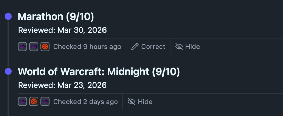 screenshot showing two recent monitor results