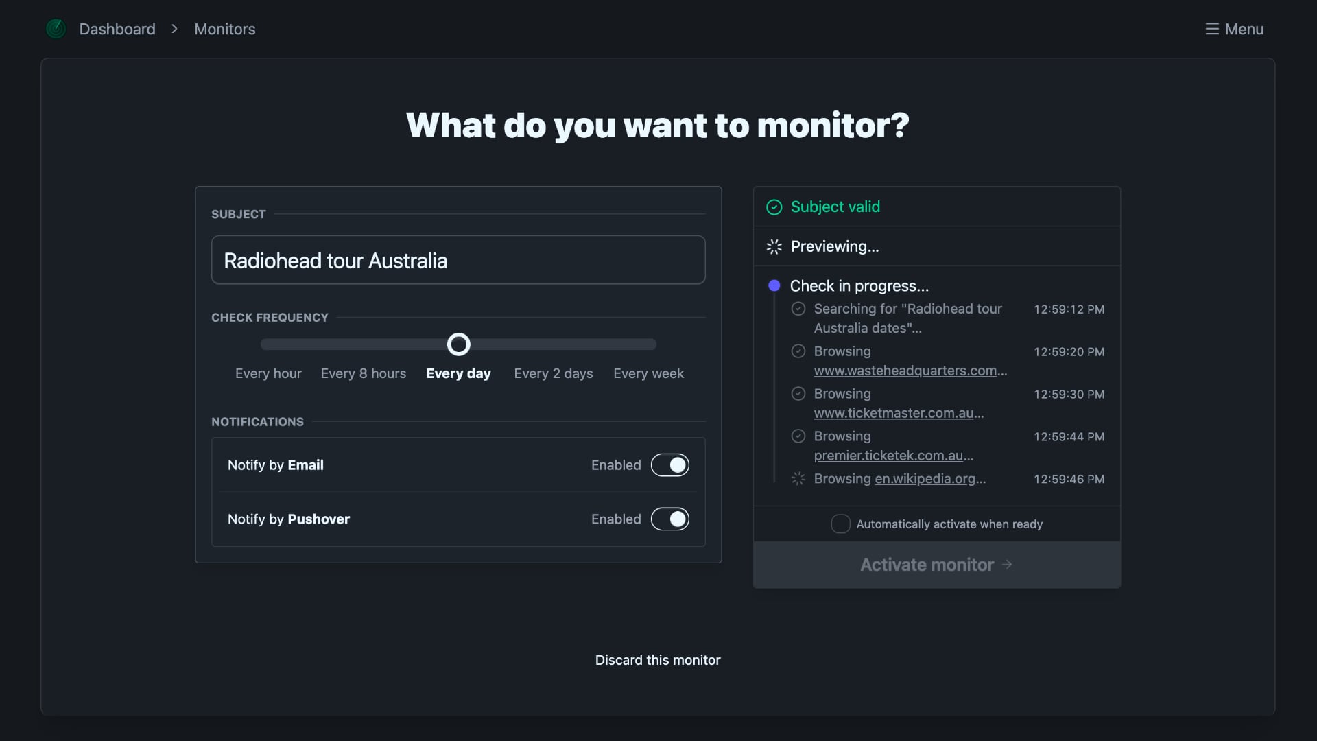 Create monitor form in untils