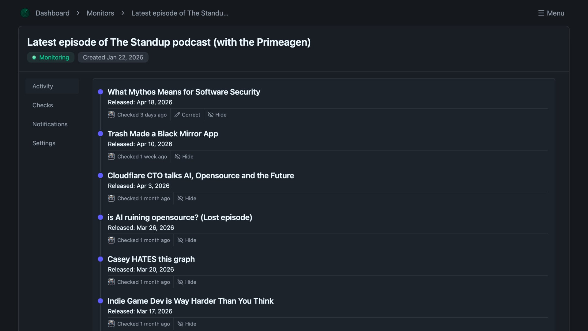 Monitor detail page in untils